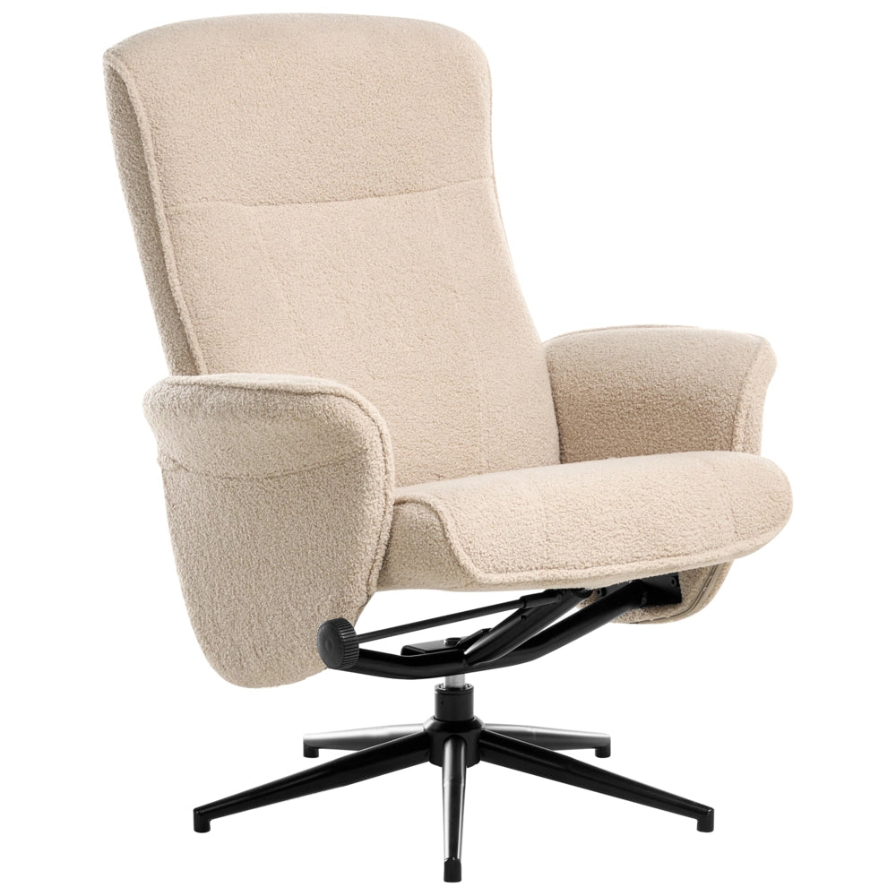 Poltrona reclinabile Beige con poggiapiedi Tessuto Boucle Girevole Struttura in metallo Design retrò