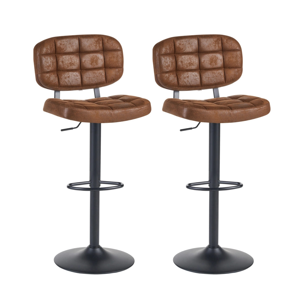 Set di 2 sgabelli da bar girevoli regolabili in altezza rivestiti in ecopelle scamosciata marrone stile retrò