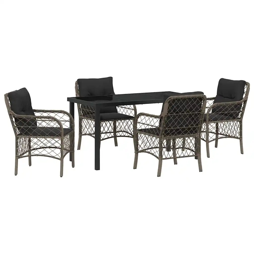 Set da Pranzo per Giardino con cuscino 5 pcs Grigio polyrattan 3380220