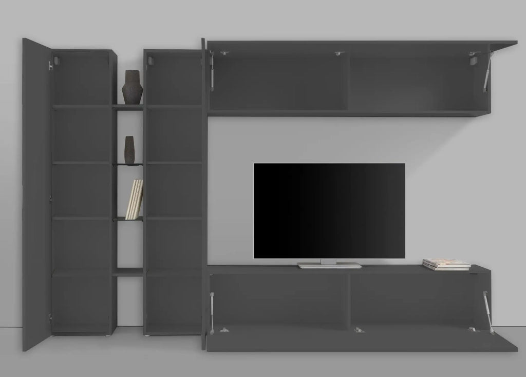Parete attrezzata moderna antracite mobile TV 2 armadi 4 mensole Note Twin