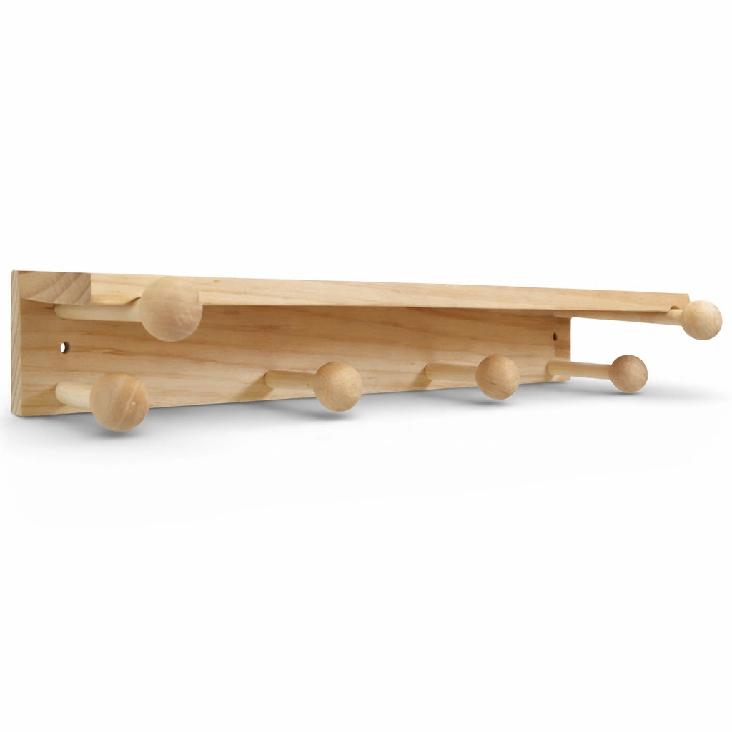 Mensola Appendiabiti in Legno Naturale 40 cm con 6 Ganci da Parete | 74212