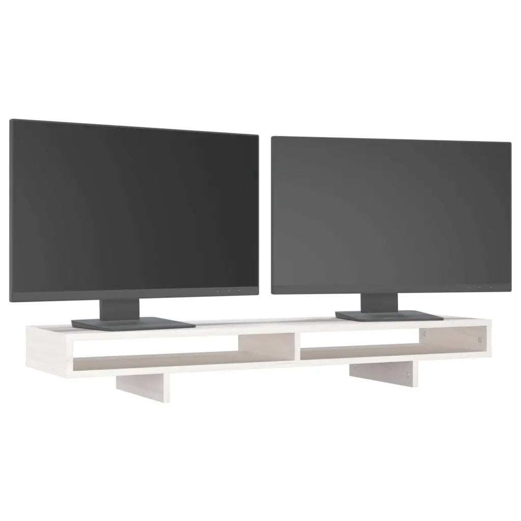 Supporto per Monitor Bianco 100x27x14 cm Legno Massello di Pino 814005