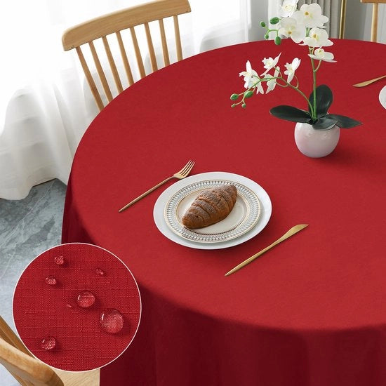 Tavolo Rond 140cm, Tovaglia a Rete Rossa in Tela di Poliestere Lavabile con Effetto Lotus, Resistenze ai Graffi Duratura per Salotto, Cucina, Balcone, Giardino