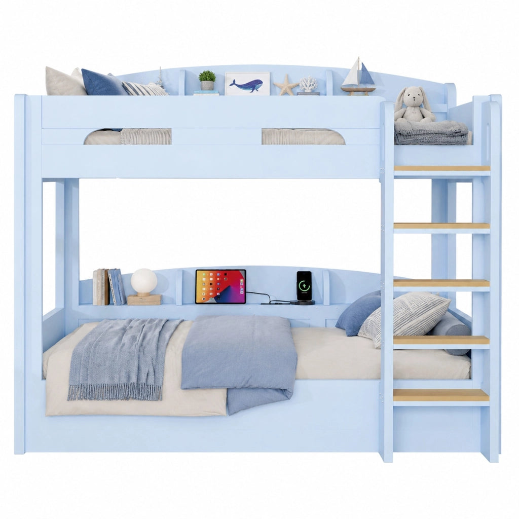 Letto a castello 90x200 cm blu con USB e ripiani