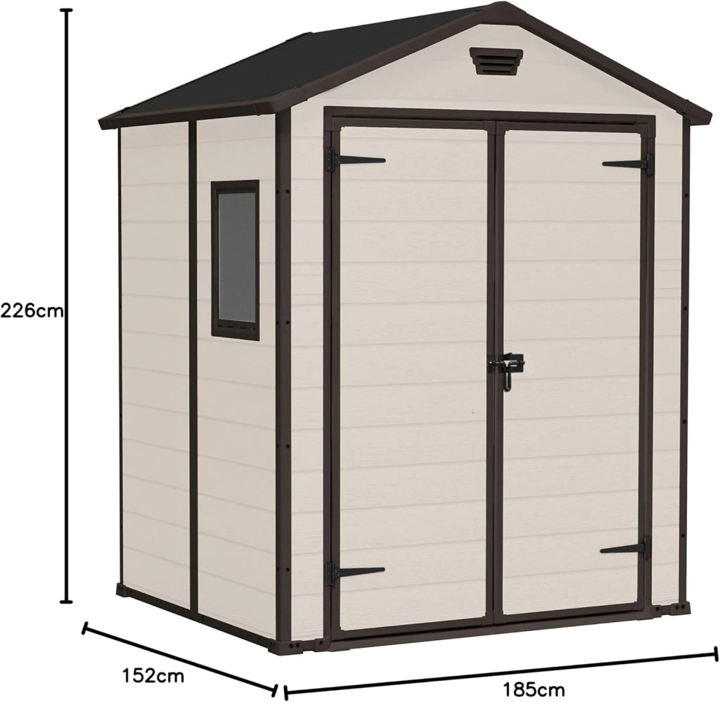 Keter Casetta da Giardino Manor 6x5 Effetto Legno Beige 185x152x226H Cm