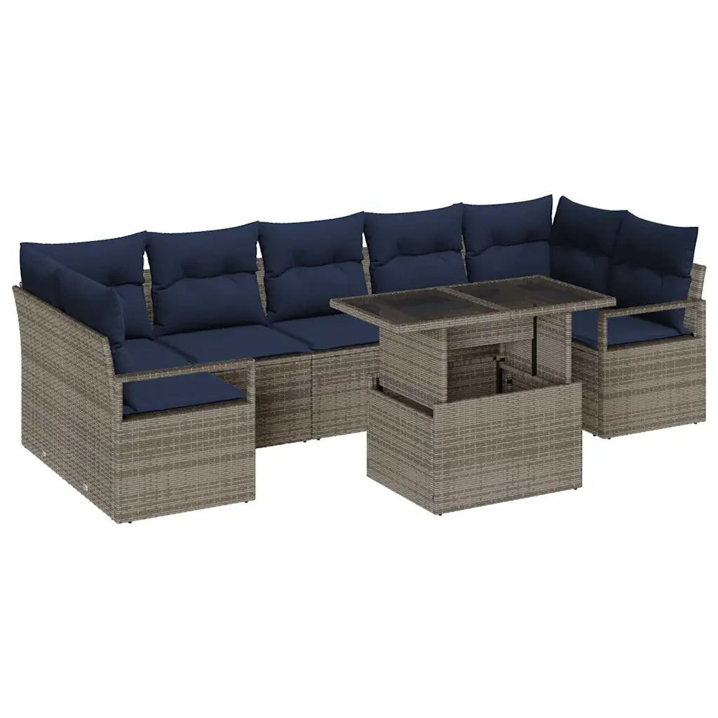 Set Divano da Giardino 8 pcs grigio e blu navy polyrattan