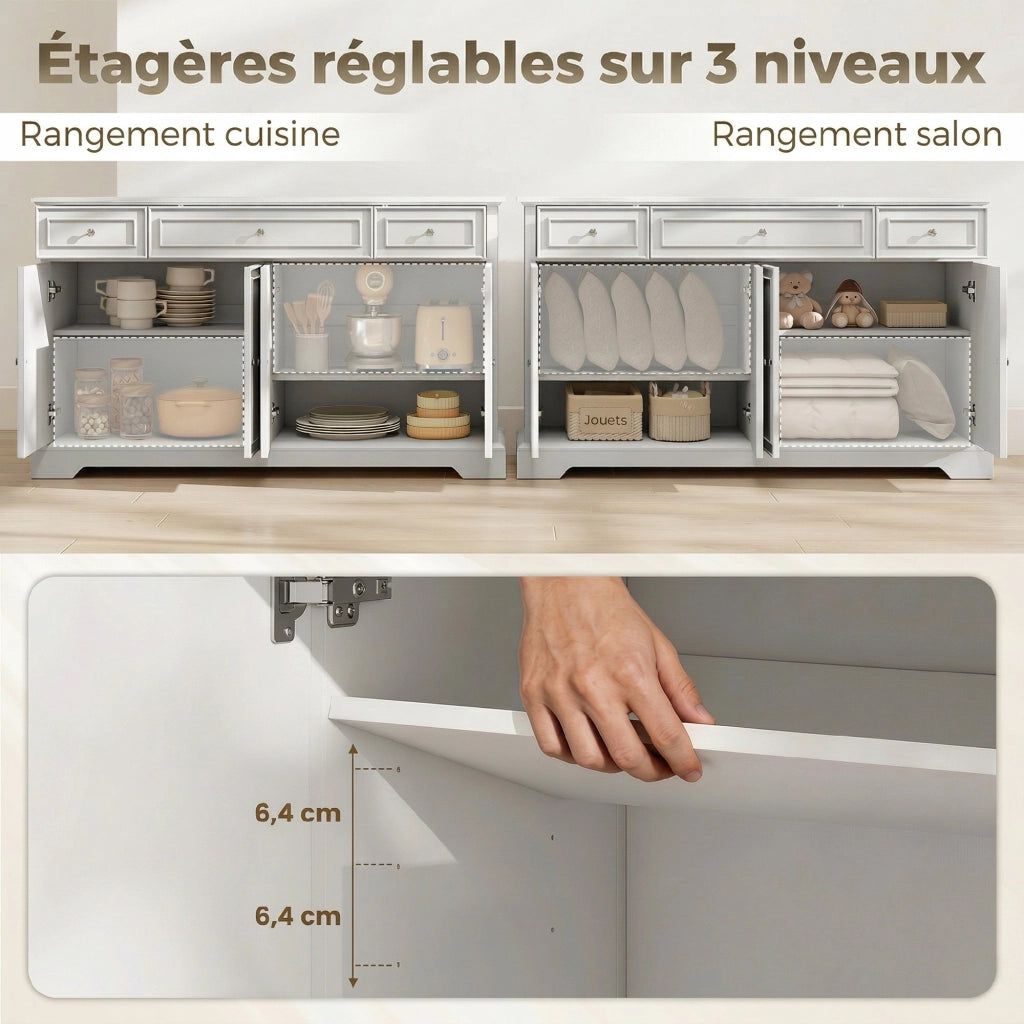 Credenza con cassetti e ante scorrevoli ¨C zephmum ¨C Bianco 120x40x90 cm