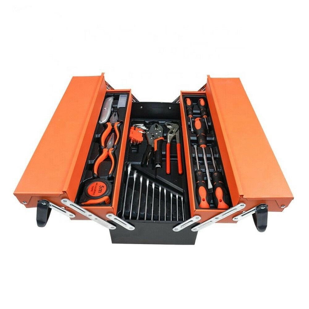 Trade Shop - Cassetta Attrezzi Completa Di 85 Utensili A 5 Scomparti Chiavi Cricchetti Pinze -