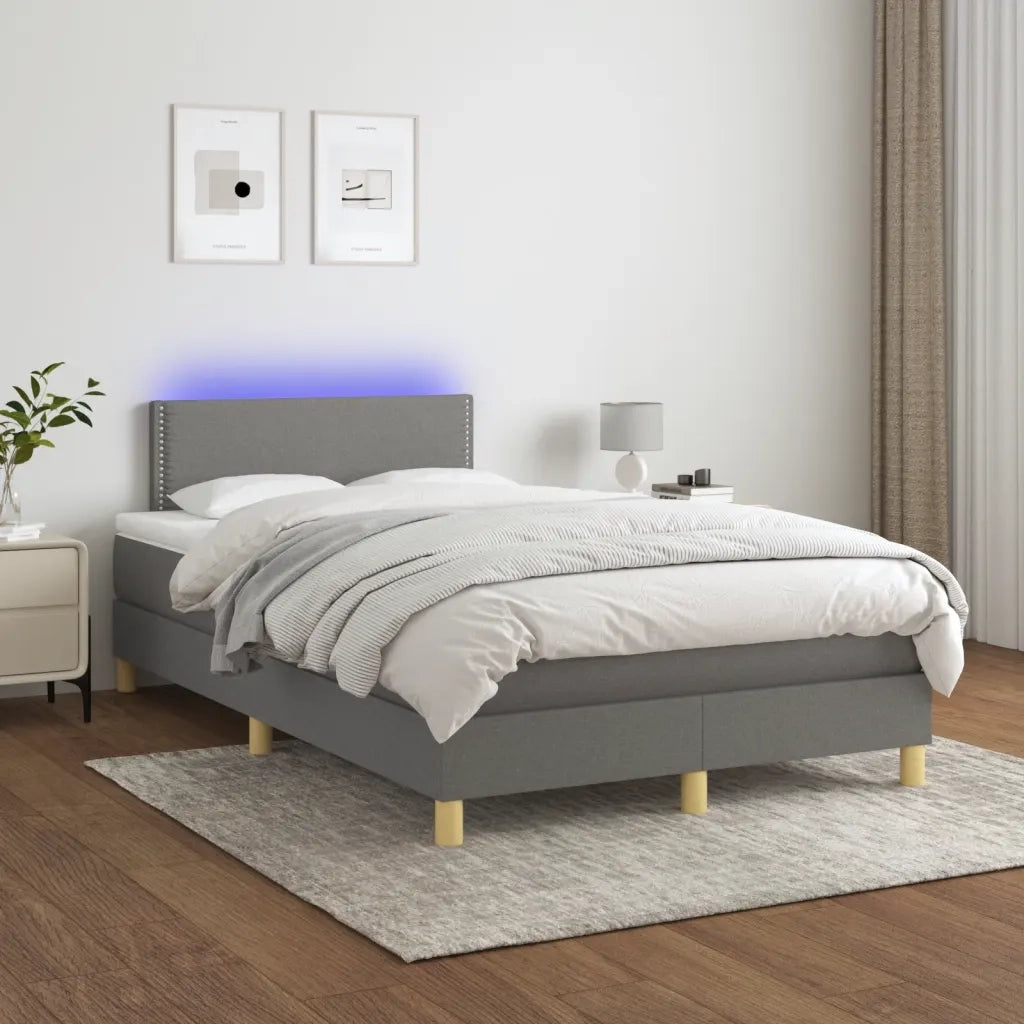 Letto a Molle Materasso e LED Grigio Scuro 120x190cm in Tessuto 3270082
