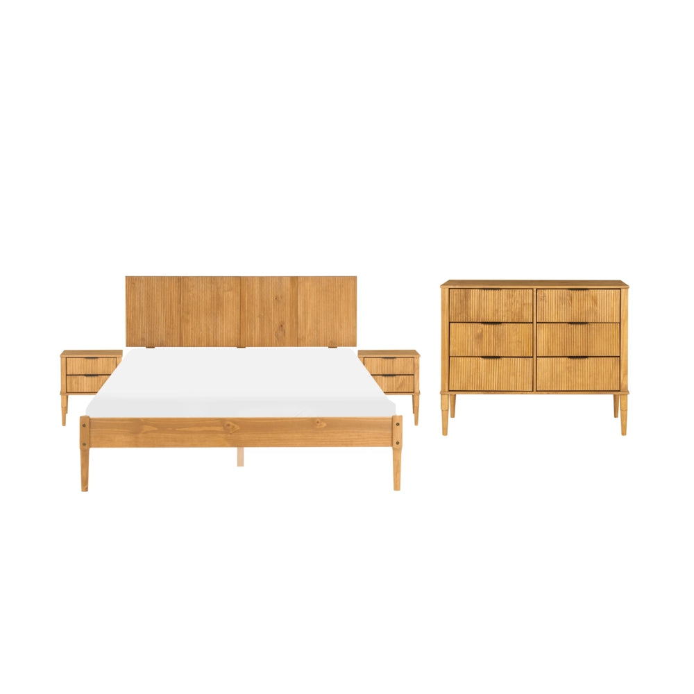 Set da camera da letto in legno di pino letto matrimoniale con 2 comodini e cassettiera a 6 cassetti 120 x 200 cm marrone chiaro stile scandinavo