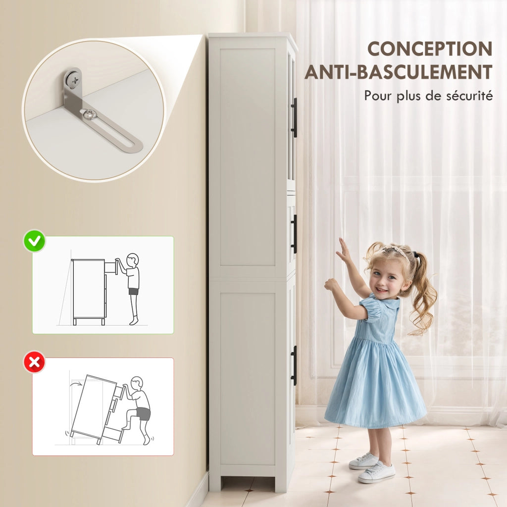 Mobile bagno 6 ante con ripiani regolabili ¨C zephmum ¨C 60x30x170 bianco