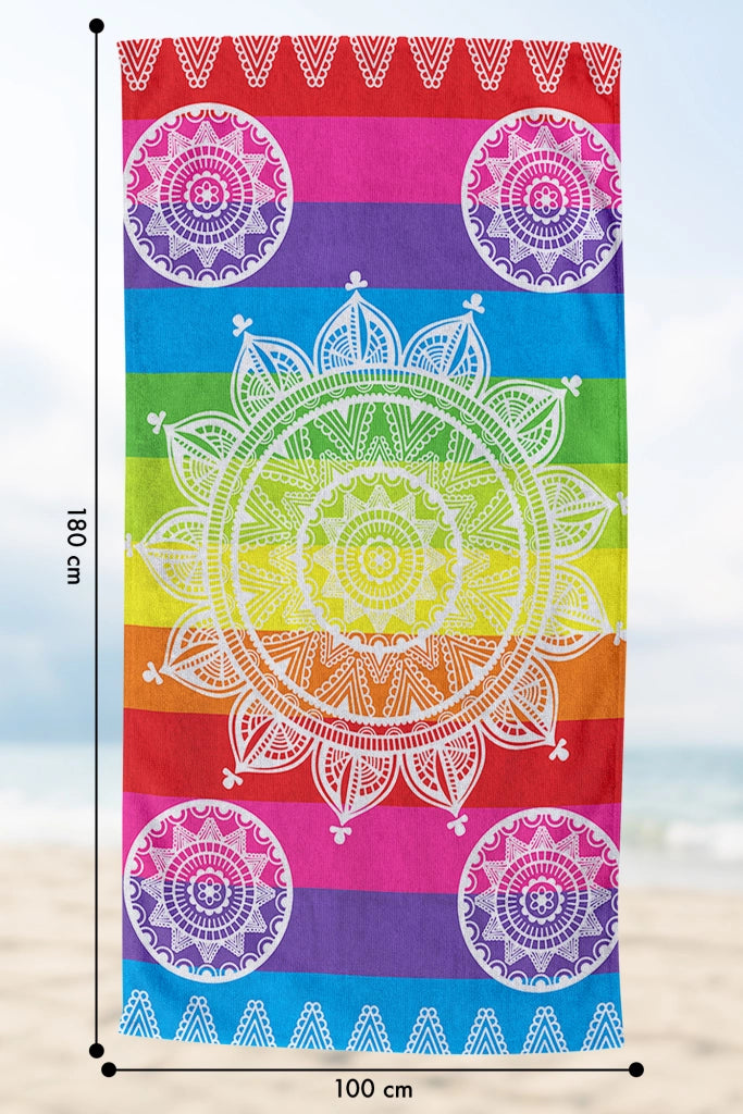 Telo Mare Asciugamano Da Spiaggia Misura Grande 100x180 Cm Assorbente In Morbida Microfibra Leggero Stampe Moderne Sabbia Lettino Vacanze Piscina Mandala