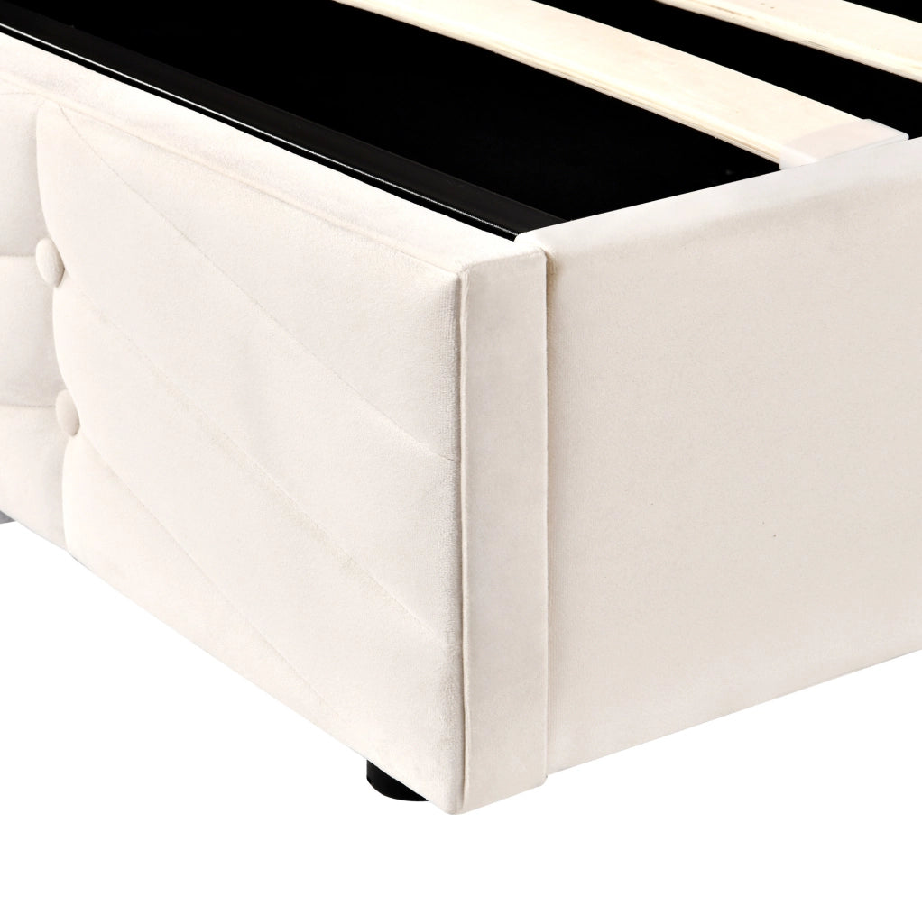 Letto imbottito 140x200 cm con testiera regolabile in velluto beige