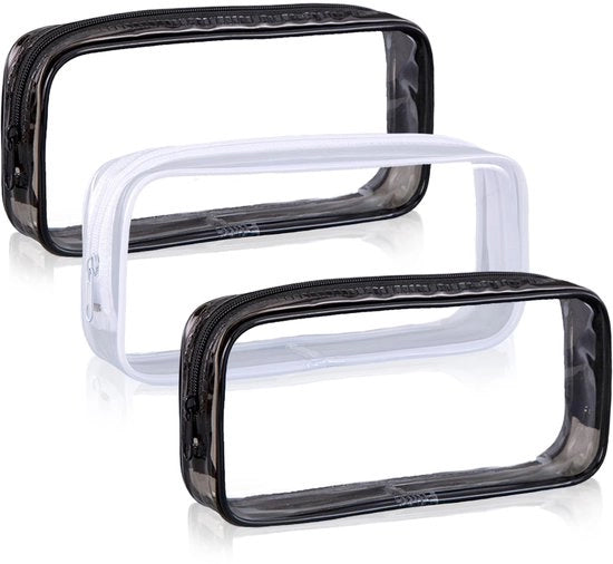 Set da 3 etui trasparenti, astuccio trasparente per matite, astuccio trasparente impermeabile in PVC, astuccio con cerniera per studenti, insegnanti, ufficio e scuola