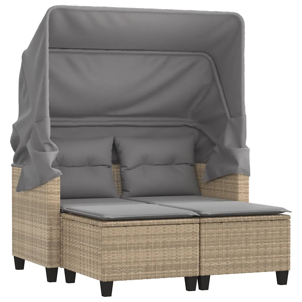 Divano Giardino 2 Posti Baldacchino e Sgabelli Beige Polyrattancod mxl 89588