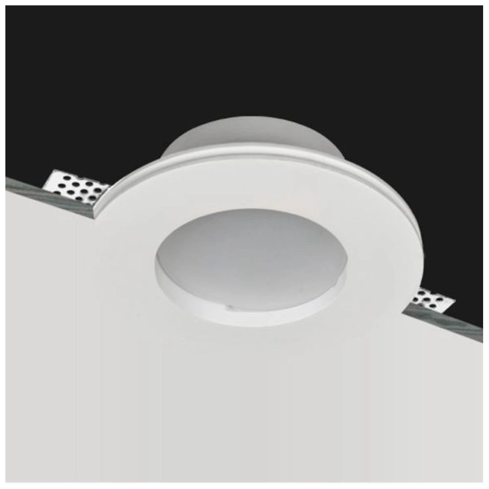 Portafaretto da incasso in gesso a scomparsa, diametro 120mm, altezza 65mm, foro 125mm, con vetro opaco, compatibile con faretti GU10