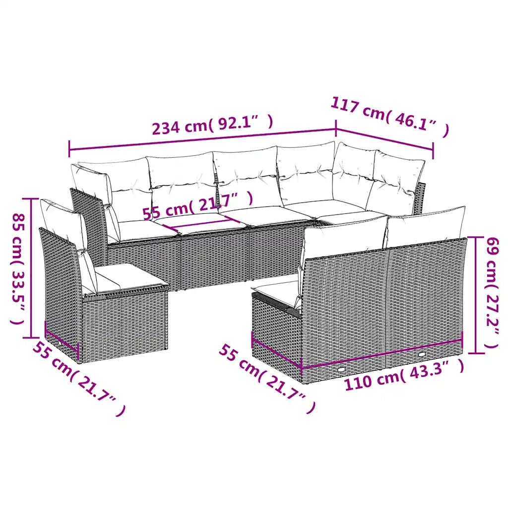 Set Divani da Giardino con Cuscini 8 pz Nero in Polyrattan 3217756