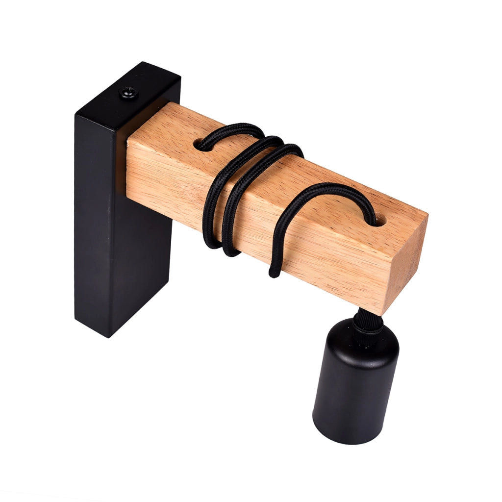 APPLIQUE DA PARETE IN METALLO NERO CON ATTACCO E27 - DESIGN INDUSTRIALE CON CORPO IN LEGNO IDEALE PER ILLUMINAZIONE INTERNA