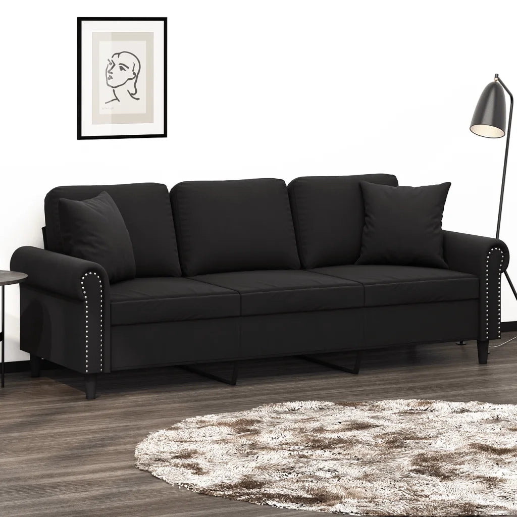 Divano a 3 Posti con Cuscini Nero 180 cm in Vellutocod mxl 99164