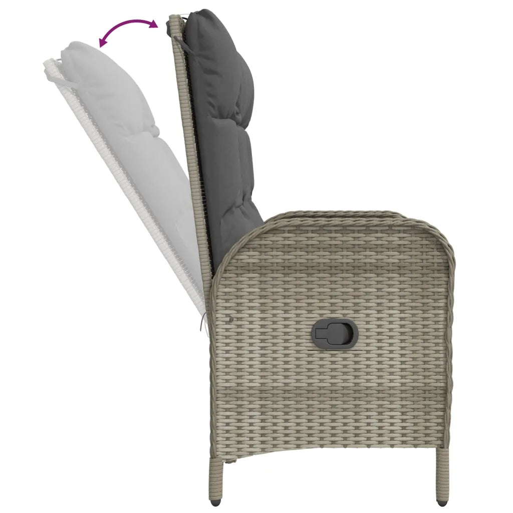 Panca Reclinabile da Giardino Cuscini 107 cm Polyrattan Grigia 319893