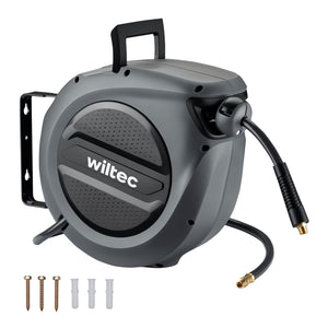 Avvolgitubo automatico per aria compressa 15 m, avvolgitubo in acciaio, 17 bar, con supporto girevole a 180°