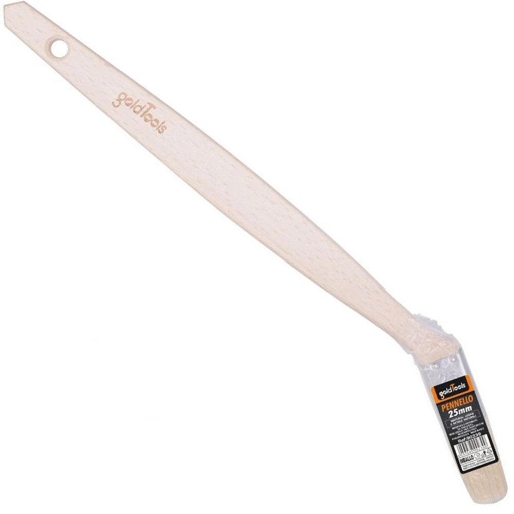 Trade Shop - Pennello Piatto 25 Mm Obliquo Manico In Legno Lungo Collo Angolare Pittura 90239 -