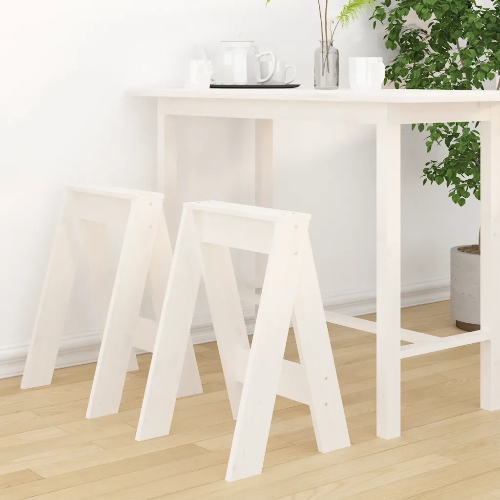 Sgabelli 2 pz Bianchi 40x40x60 cm in Legno Massello di Pino 823665