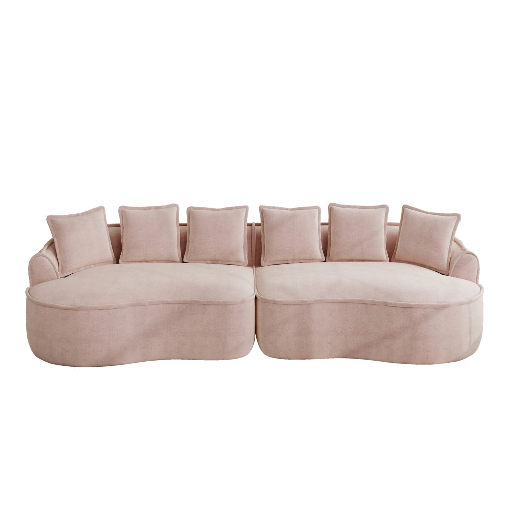 Divano modulare 320x114 cm rosa in chenille; senza montaggio