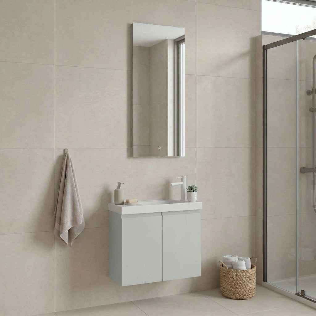 Set mobile lavabo con specchio (2 pezzi) "Ferla 60" - 60 x 22 x 50 cm - Cashmere opaco