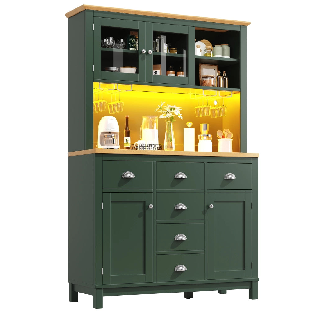 Credenza e madia con LED, vani interni e ripiani nelle ante, per cucina e soggiorno, in MDF, verde, 104 × 40 × 180 cm