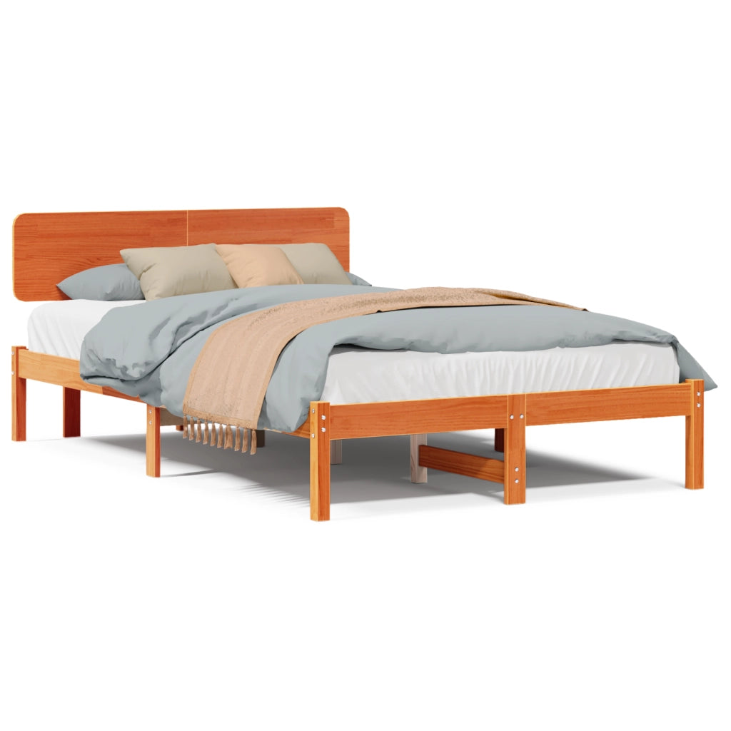 Struttura letto con testata Marrone cerato 140x190 cm Legno massello di pino