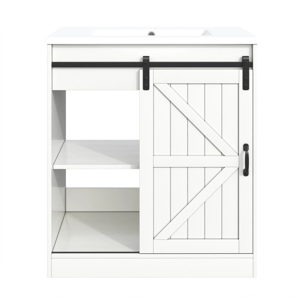 Mobile Bagno con Lavabo in Ceramica ¨C MINIMAL ¨C Bianco, Cassetti, Ante