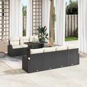 Set Divano da Giardino  8 Pezzi con Cuscini Nero Rattan Polietilene