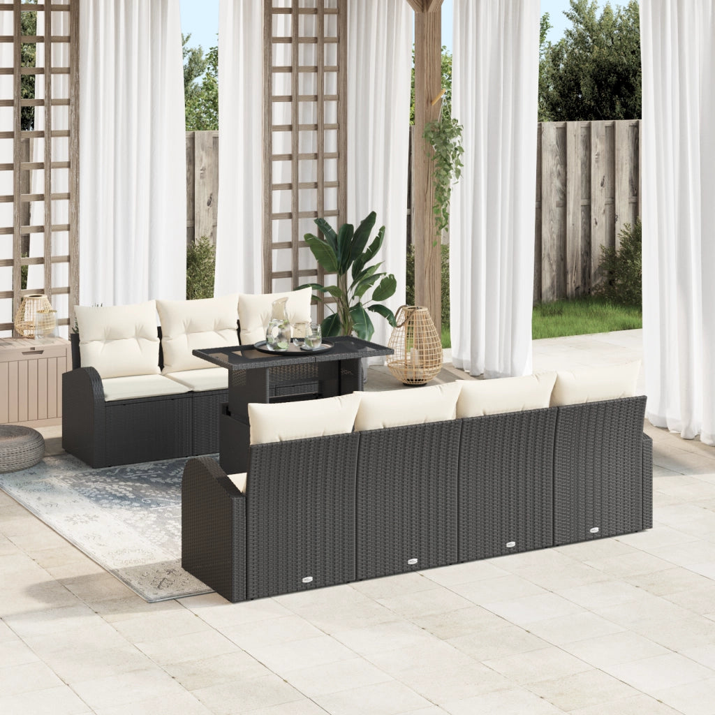 Set Divano da Giardino  8 Pezzi con Cuscini Nero Rattan Polietilene