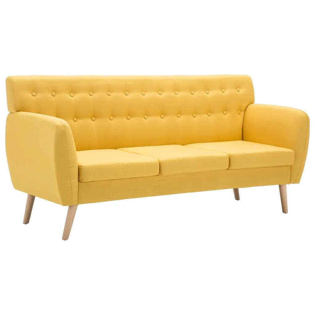 Divano a 3 Posti in Stoffa Imbottito 172x70x82cm Giallo