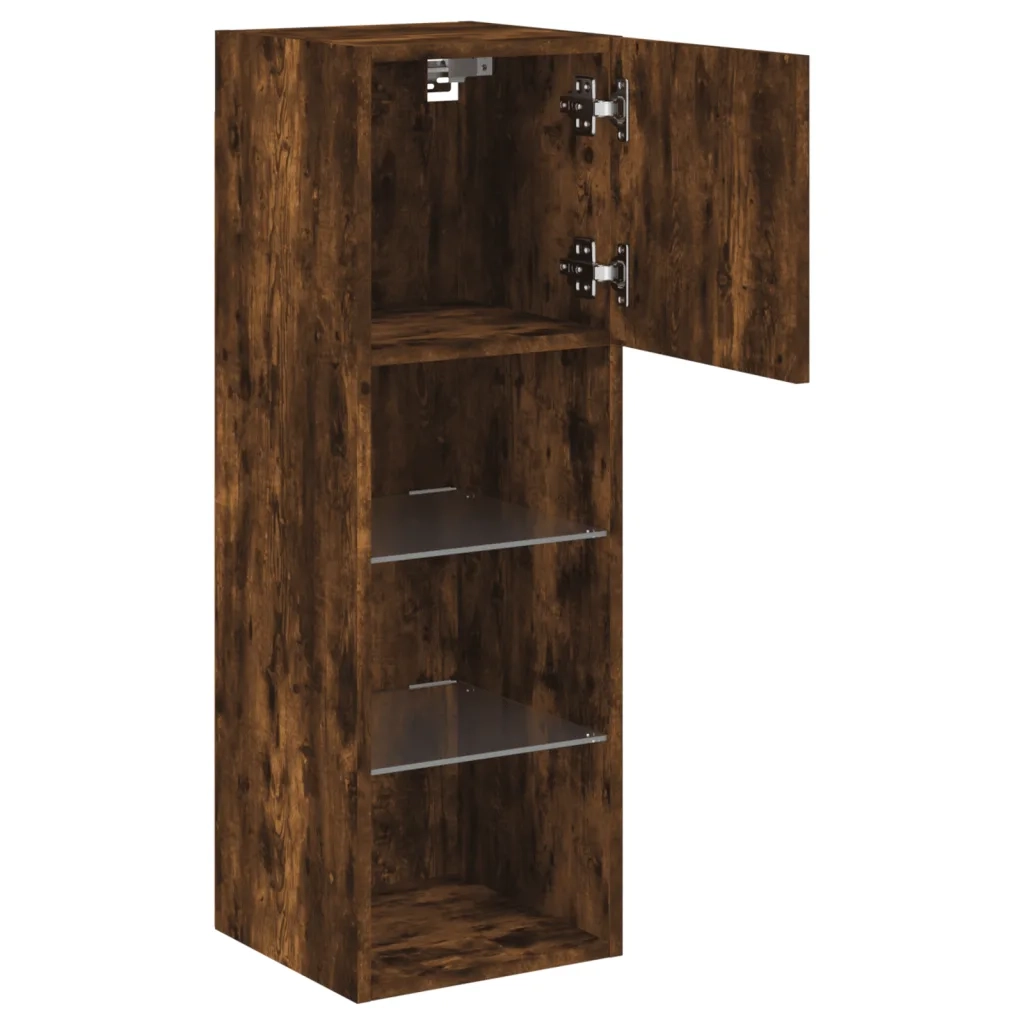 Mobili Porta TV con Luci LED 2 pz Rovere Fumo 30,5x30x90 cm 837010
