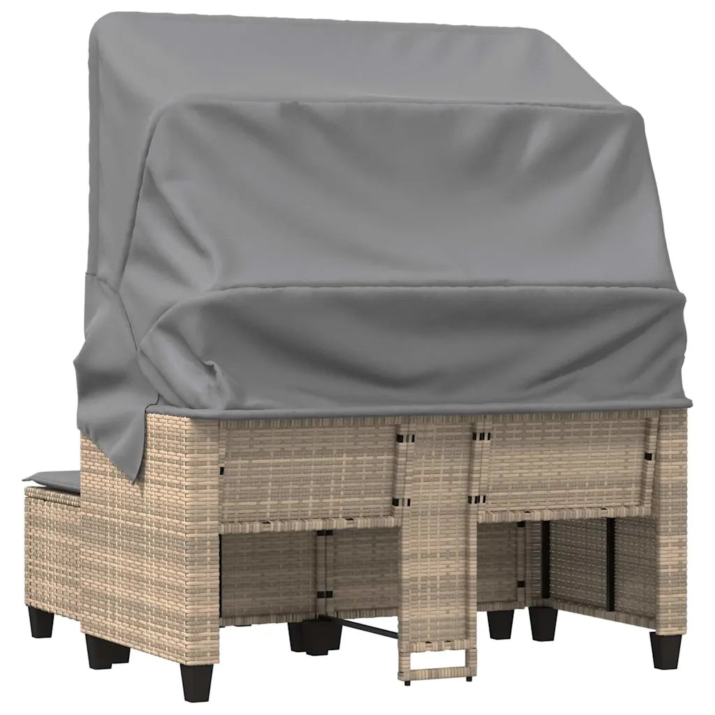Divano Giardino 2 Posti-Sofa da Giardino-Divanetto da esterno Baldacchino e Sgabelli Beige Polyrattan 862764