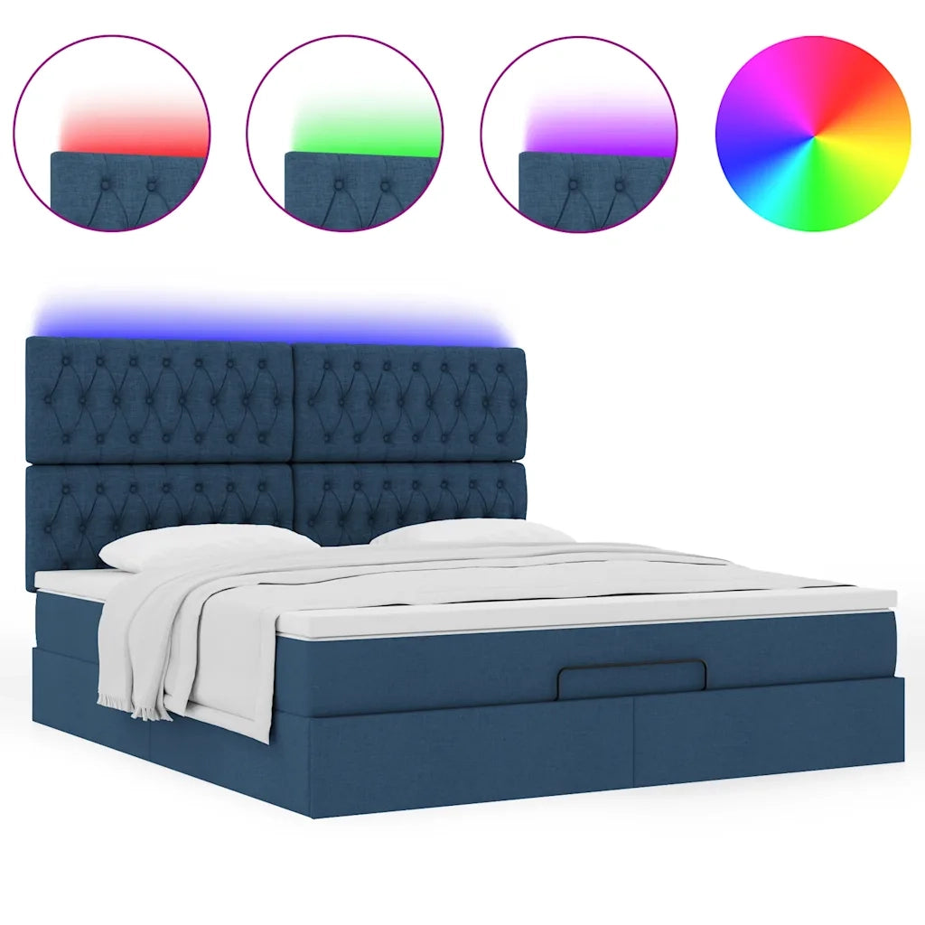 vidaXL Struttura Letto Pouf con Materasso Blu 160x200 cm in Tessuto