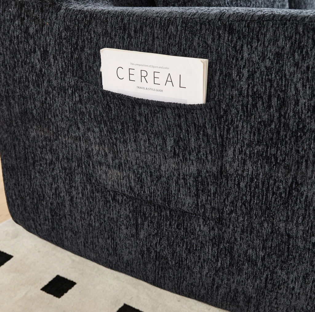 Divano modulare doppio in tessuto a coste nero con memory foam e cuscini grandi