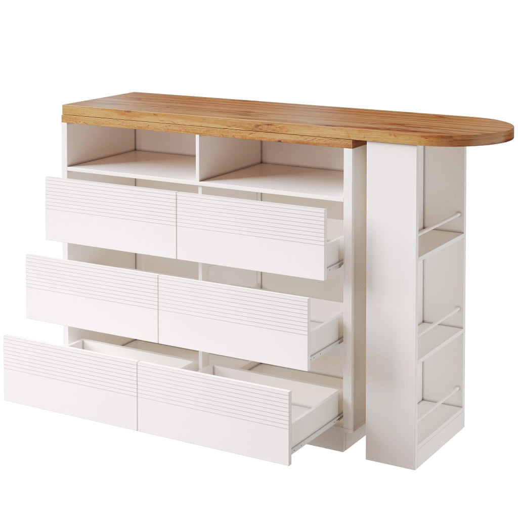 Tavolo bar estensibile con 6 cassetti; piano girevole; ruote nascoste e sistema antiribaltamento; per soggiorno e cucina