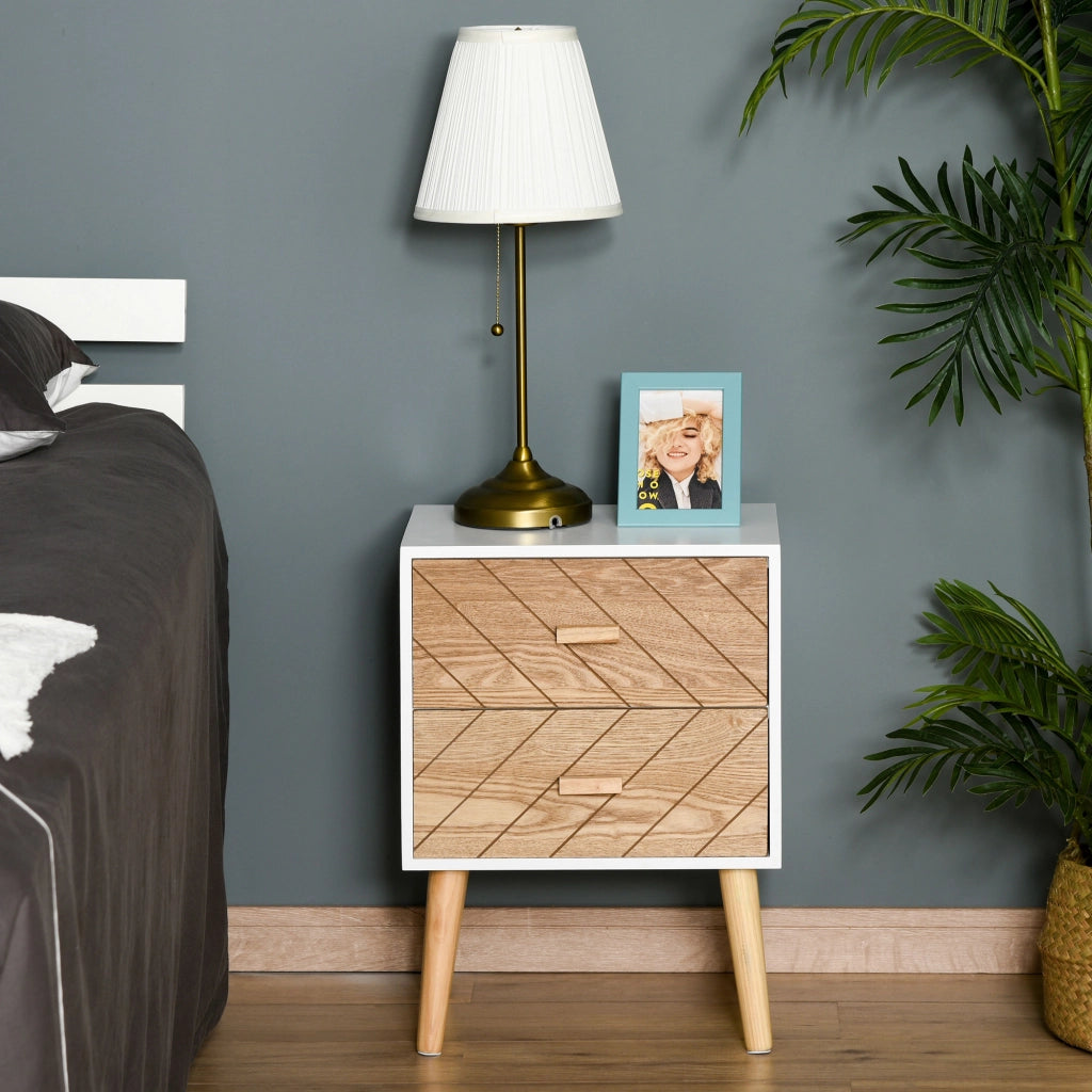 Comodino con 2 Cassetti ¨C Zephmum ¨C 40x30x55,5 cm Bianco e Naturale
