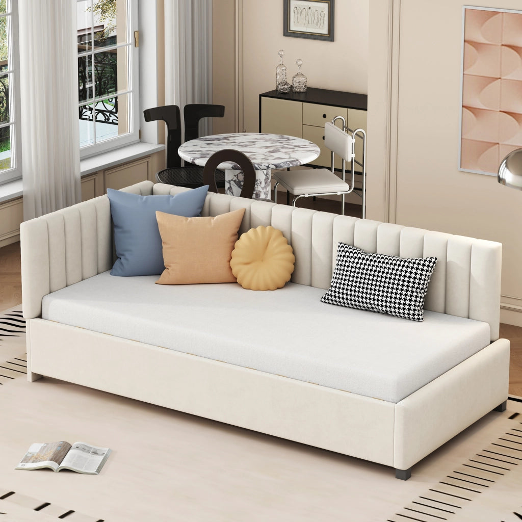 Letto sofà multifunzione in velluto beige 90x200 cm