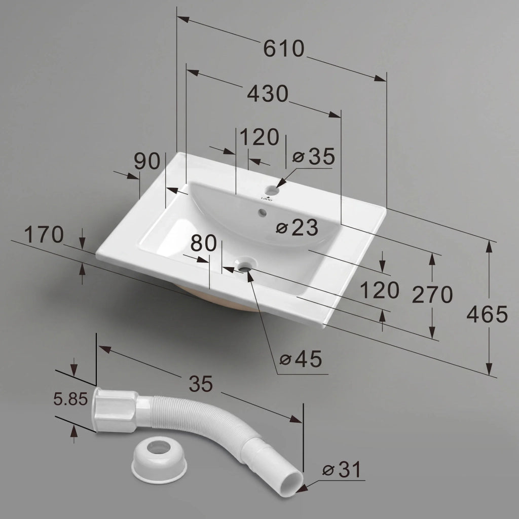 Lavabo incasso rettangolare NORDIS ceramica 61 cm Bianco