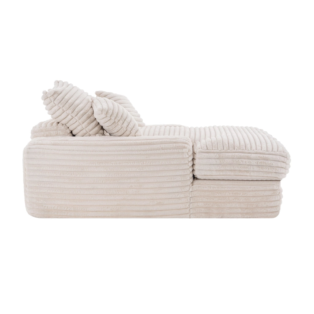 Méridienne in tessuto effetto corda con quattro cuscini rimovibili e supporto ergonomico beige 135 × 165 × 58 cm