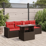Set Divano da Giardino 5 pz Cuscini Marrone Polyrattan e Acacia 3326245