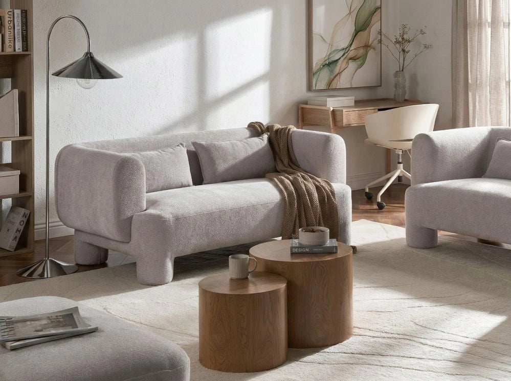Divano a 3 posti Rivestimento in tessuto beige scuro Tessitura morbida Gambe cilindriche Stile organico