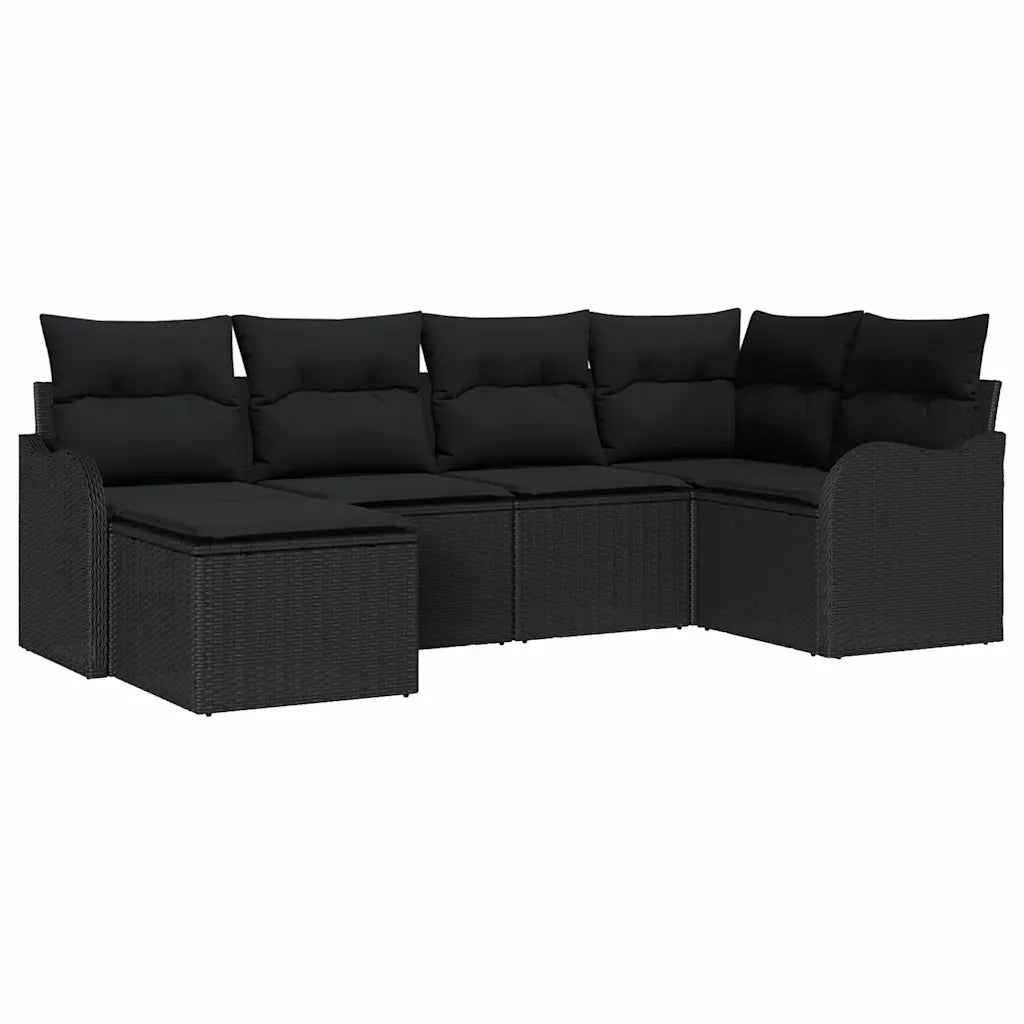 Set Divano da Giardino con cuscino 6 pcs Nero Poly Rattan 3354442