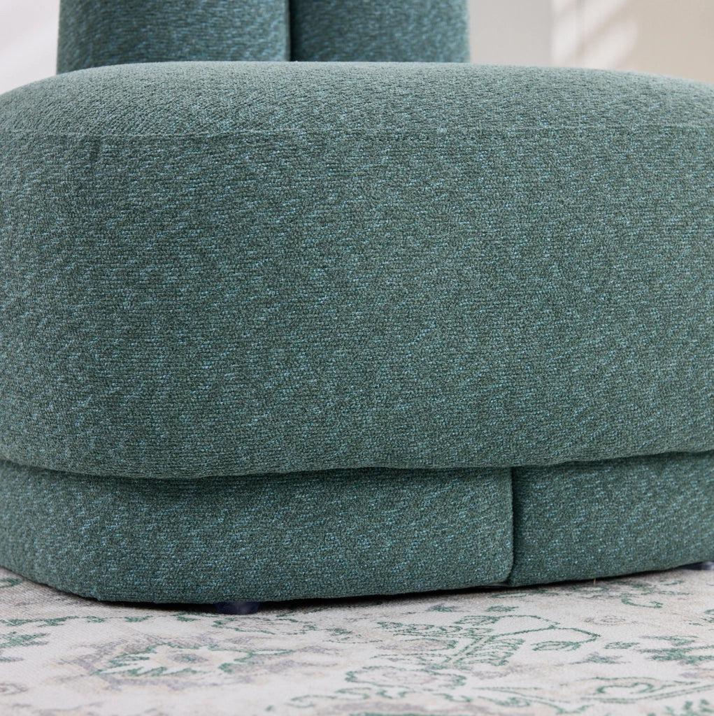 Pouf con orecchie da coniglio verde in tessuto; seduta e poggiapiedi