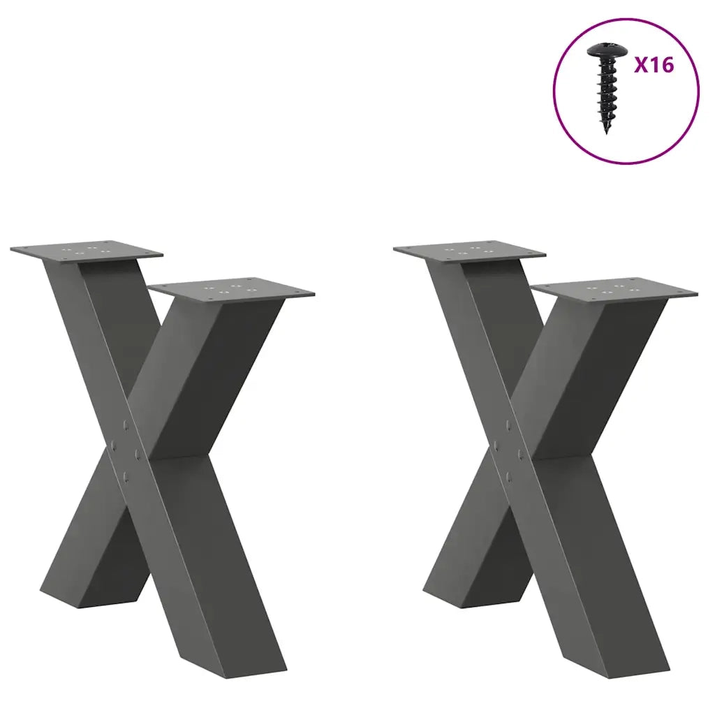 vidaXL Gambe per Tavolino da Caffè a Forma di X 2 pz Antracite 50x(42-43) cm Acciaio