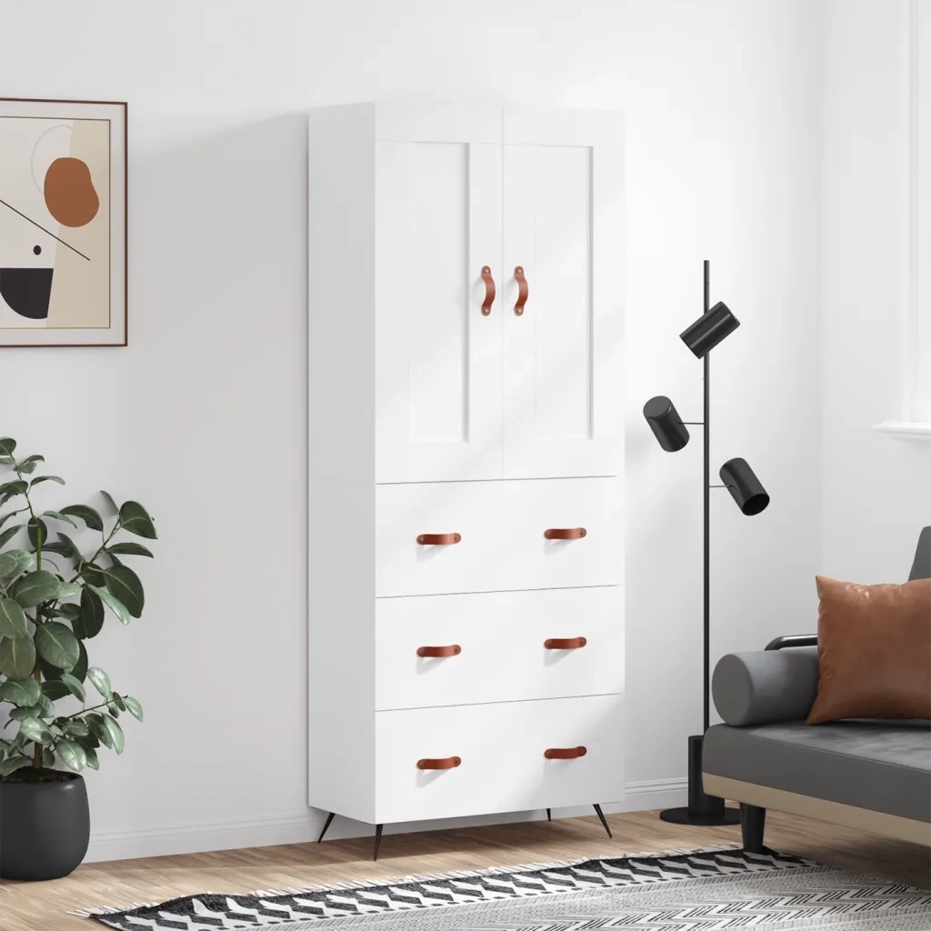 Credenza Bianca 69,5x34x180 cm in Legno Multistrato 3199721